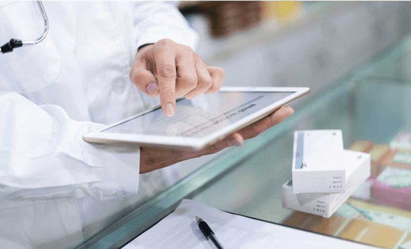 using tablet at prescription counter